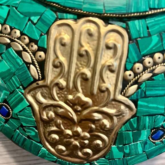 🎄NWOT, RAMLA Clutch Moroccan Purse Mosaic turquoise green Hamsa Hand. Boho Chic - Picture 3 of 15